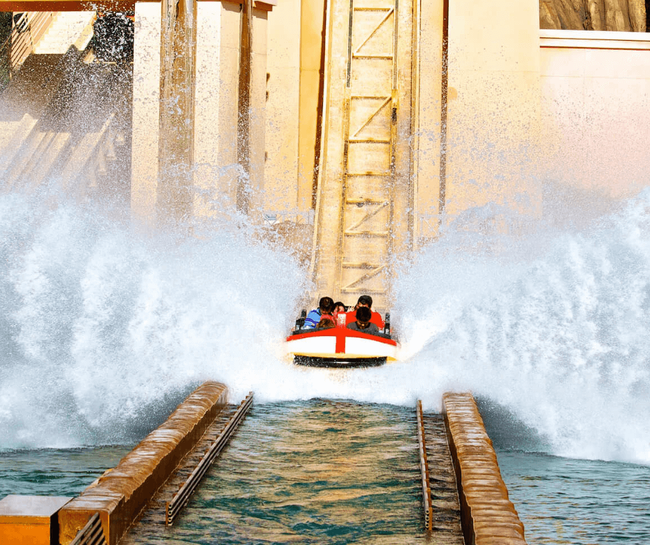 The massive splash at the end of a water ride