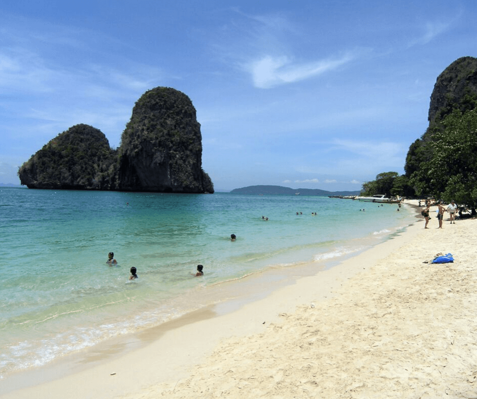 Looking along Ao Phra Nang Beach with Chicken iland in the background