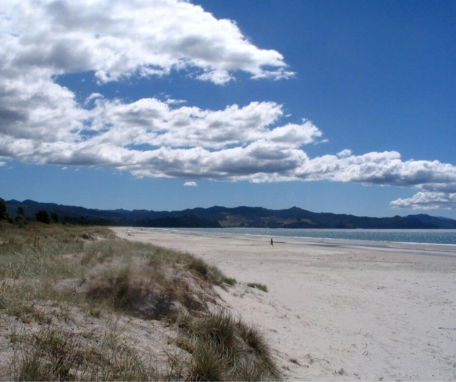 Looking down the coast of Matarangi beach, quiet and peaceful sport in the Coromandel