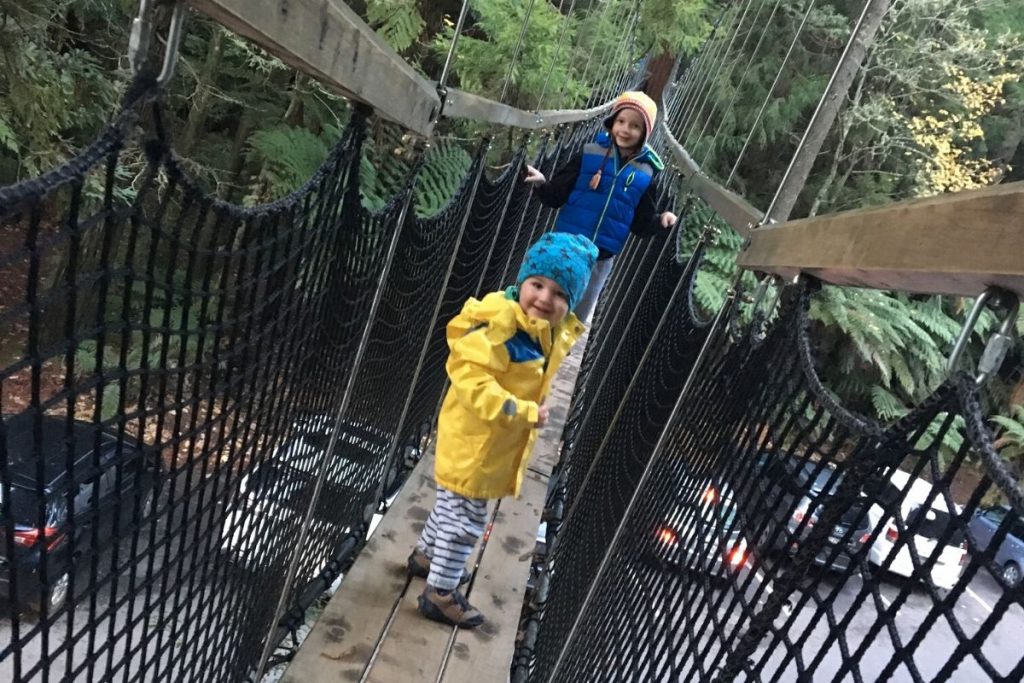 Lukas and Sawyer starting their adventure across the 1st bridge