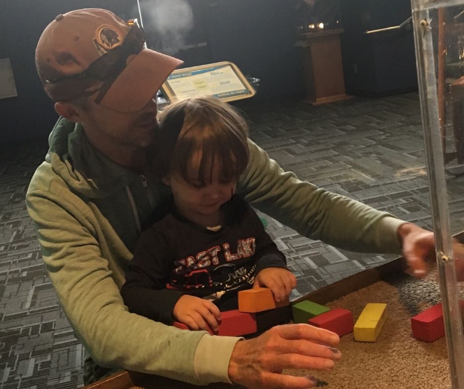 Daddy and Sawyer time building with 3-d blocks