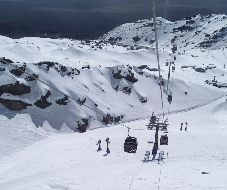 Looking down at Whakapapa Ski Field for the Sky Waka