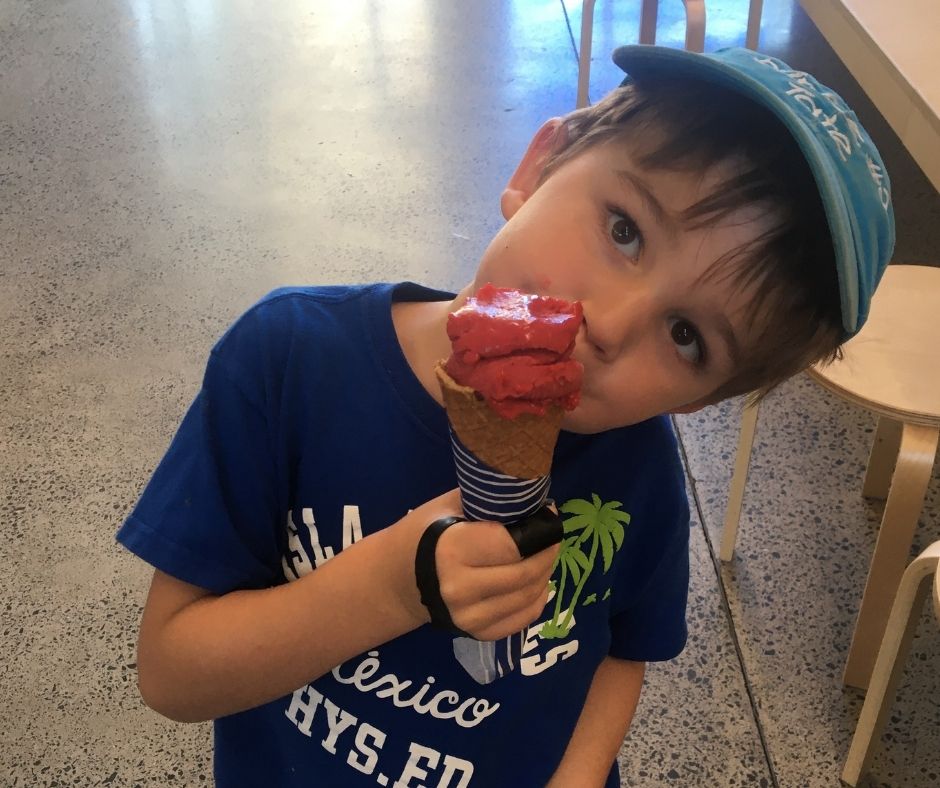 Sawyer showing of his ice cream