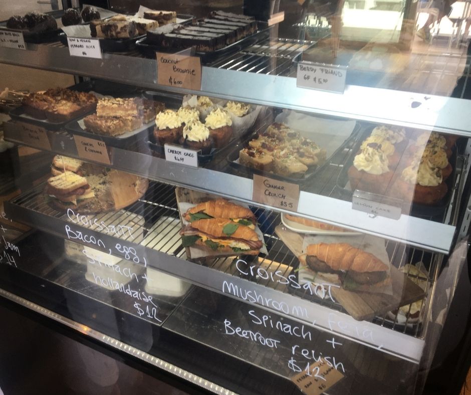 Tay Street Cafe's cabinet food. A mix of pastries and treats