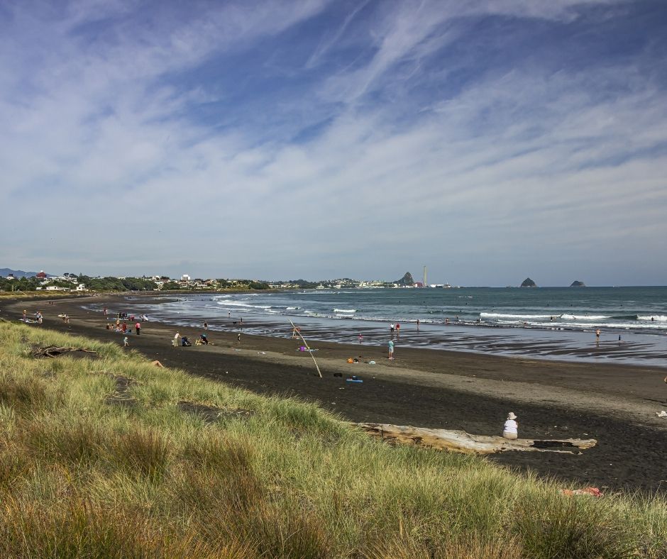 Looking down Fitzroy Beach towards New Plymouth