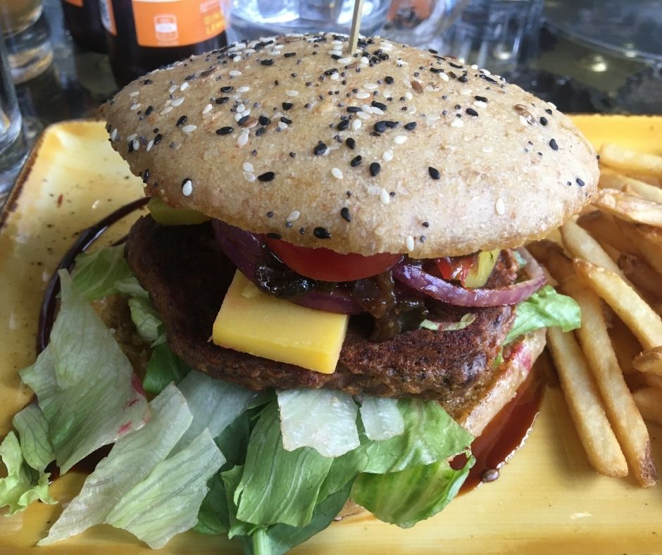 Close up of a plant based burger by Lemonwood