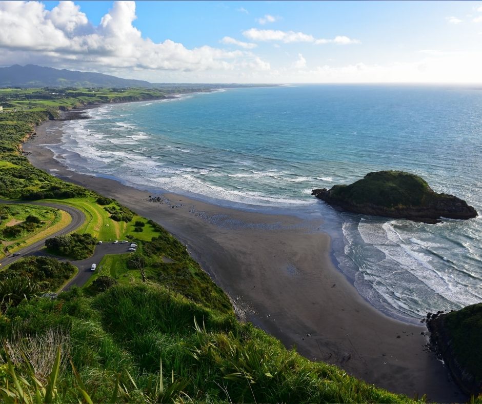 View down the coast from the top of Paritutu Rock