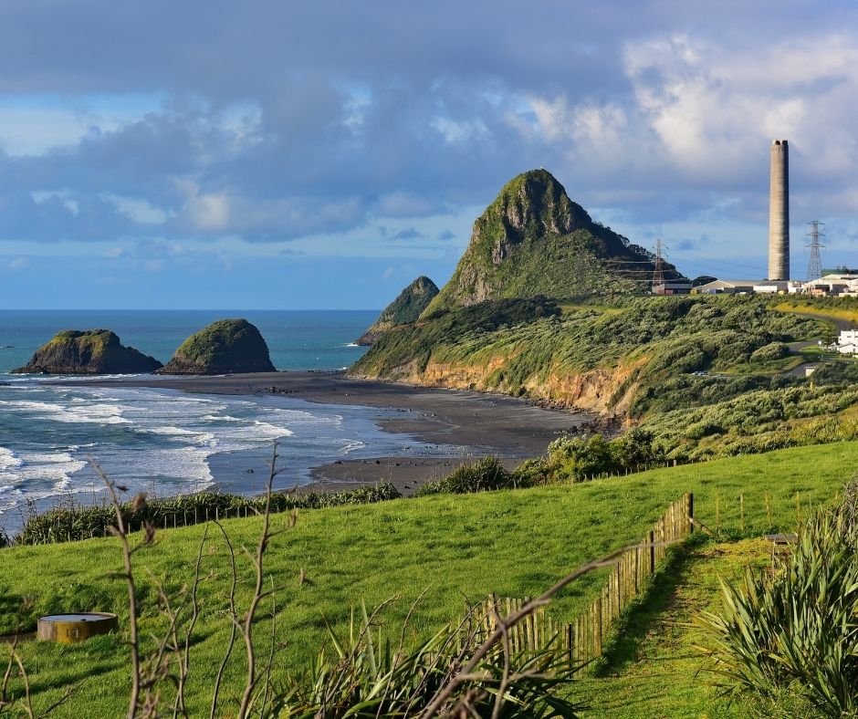 Paritutu Rock and Back Beack in the foreground. Best thing to do in New Plymouth for free