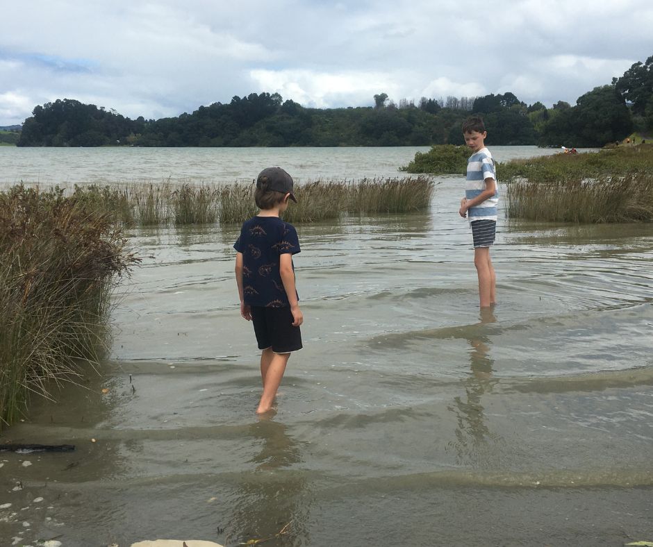 The boys cooling their feet off in the water during our walk on the Harbour trail