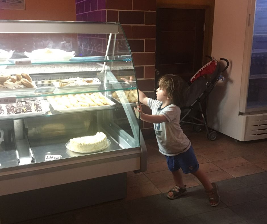 Sawyer picking his treat at one of the cafes in Havana