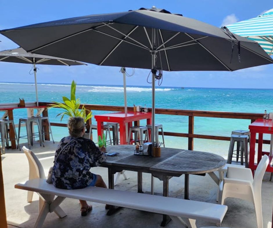 Sitting at a table looking out at the blue waters of the lagoon. Certainly one of Raratonga's best restaurants and cafe