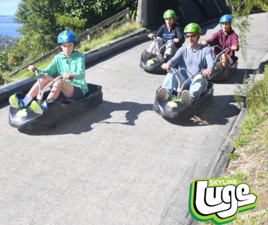 Dad and Lukas riding the rotorua luge track, There is plenty of cameras to capture your ride.