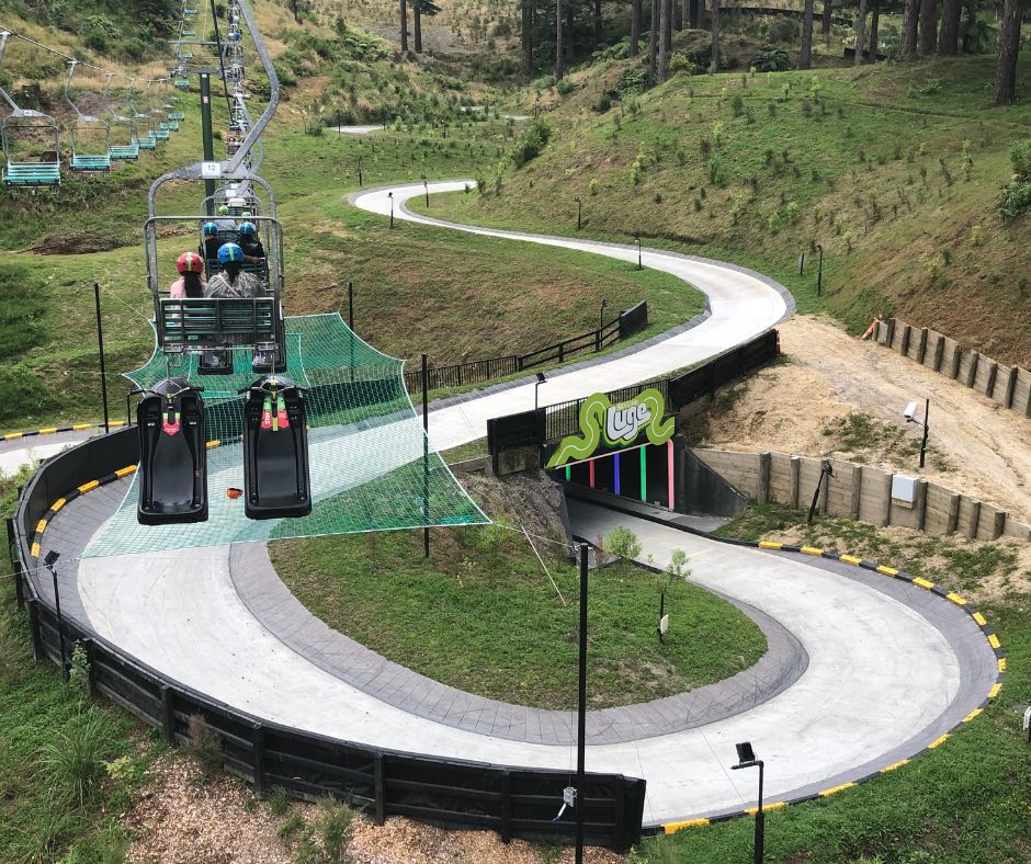 Riding the chairlift and over looking the rotorua luge track