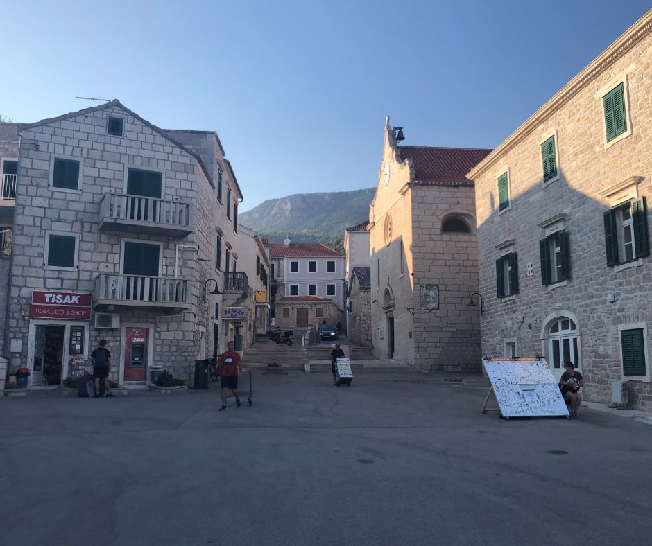 Looking up the street at the Church of Our Lady of Mount Carmel