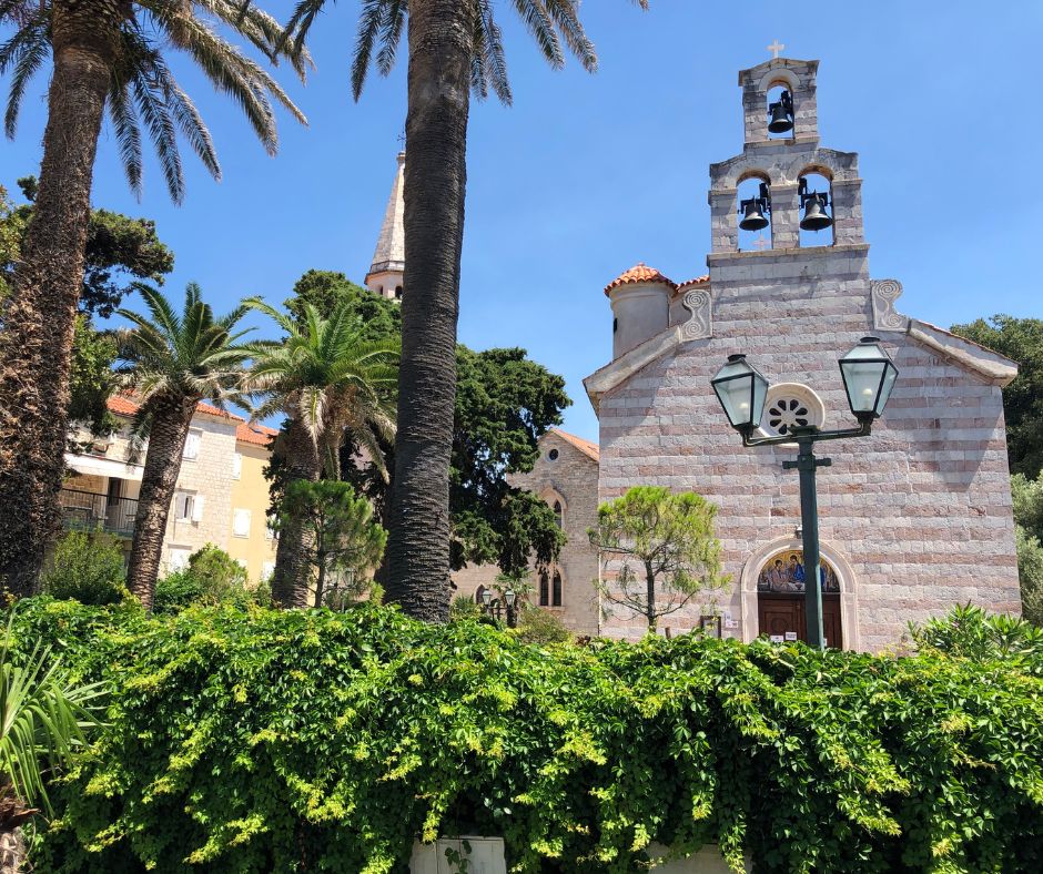 Looking at the front of theChurch of Virgin Mary in the Old Town of Budva