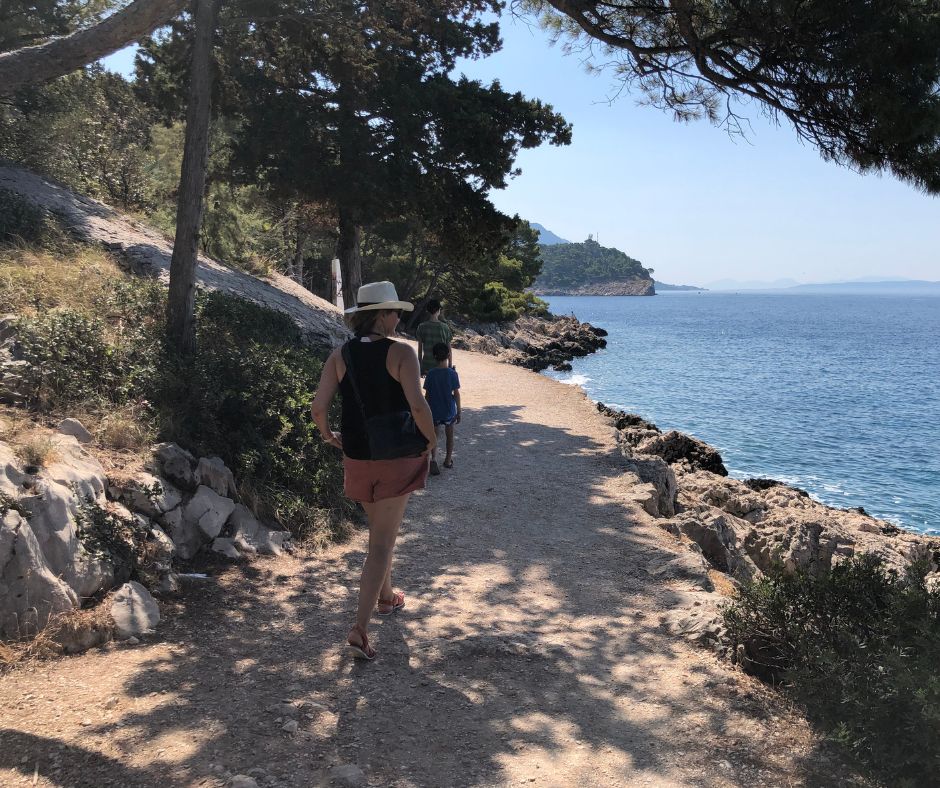 A family walk around St Peters Forest Park. Looking down the coastline of Makarska and beyond