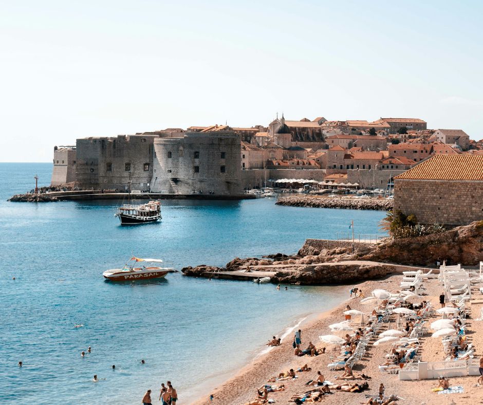 Looking at Dubrovnik's old town from the beach