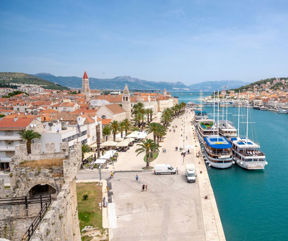 View of the promenade and Trogir's old town from the Kamerlengo Castle