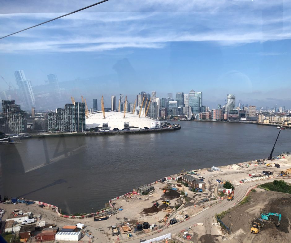 Looking out at the O2 Arena and Canary Wharf