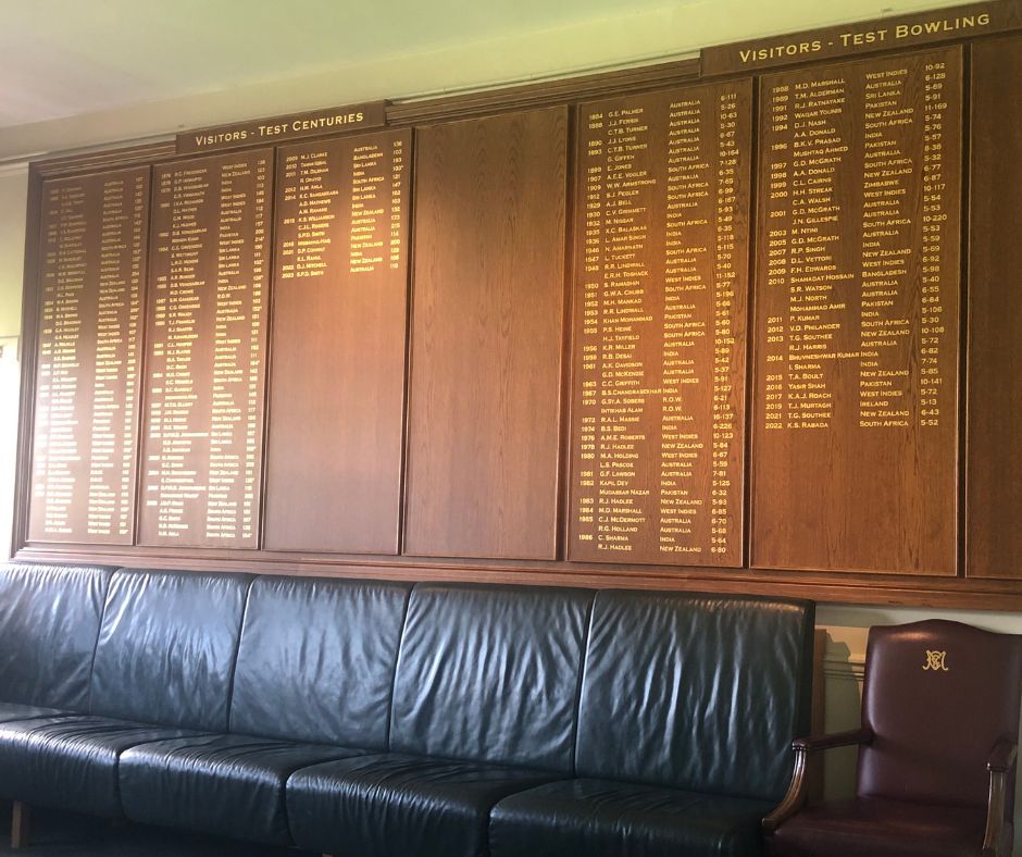 The full length honours board. Includes test hundreds and 5/10 wickets in an innings/match