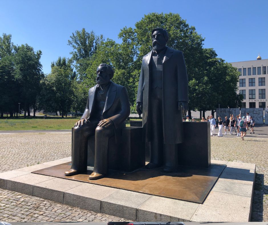 The Marx and Engels Statues, one of the first stops on Berlins' best free walking tour
