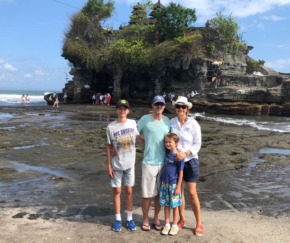 Family photo in front of Temple Lot Temple t low tide