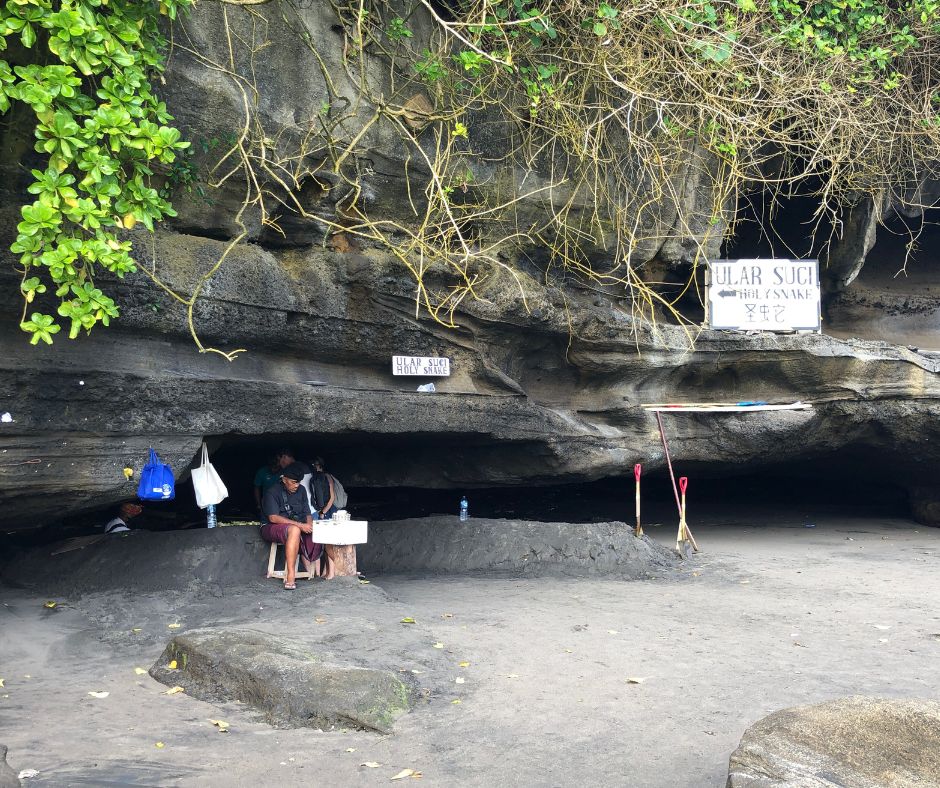 Cave entrance into the Holy Snake (The Banded Sea Krait) oposite Tanah Lot Temple