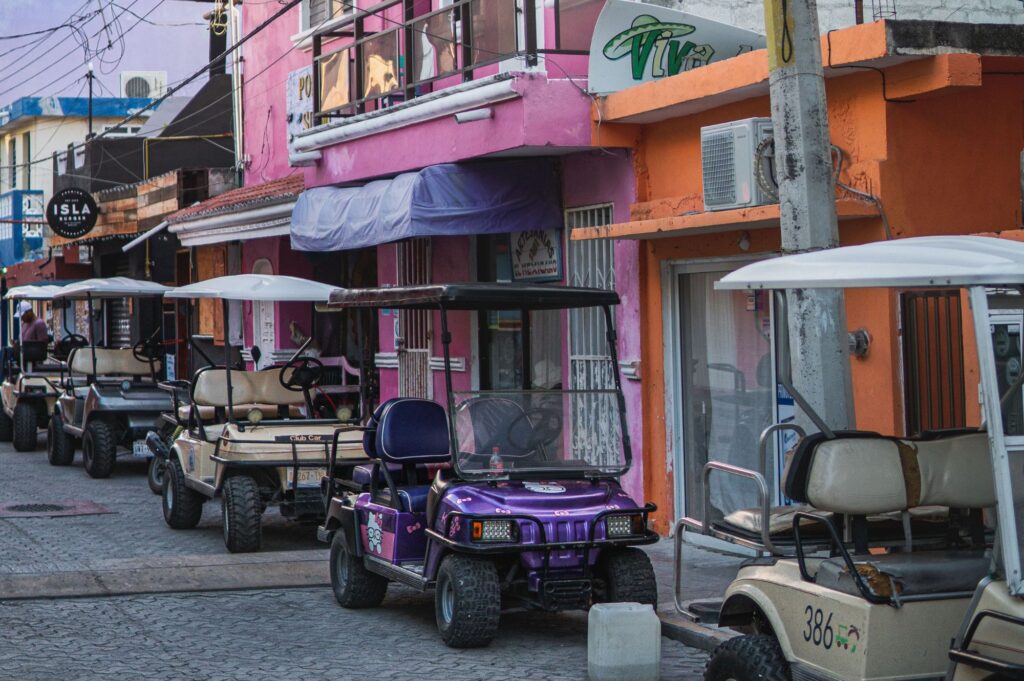 line a golf carts in Isla Mujeres